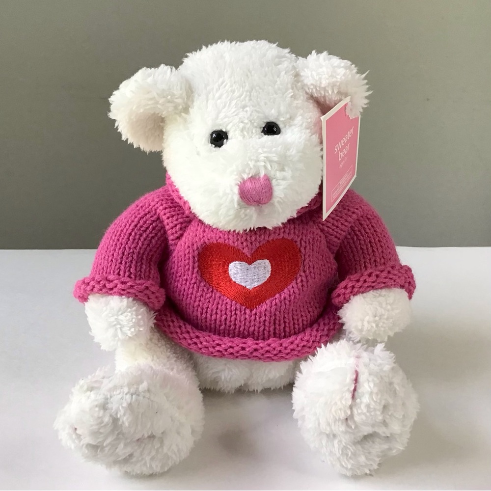 Animal Adventure Sweater Bear Plush White Polar Bear Pink Heart Stuffed Animal